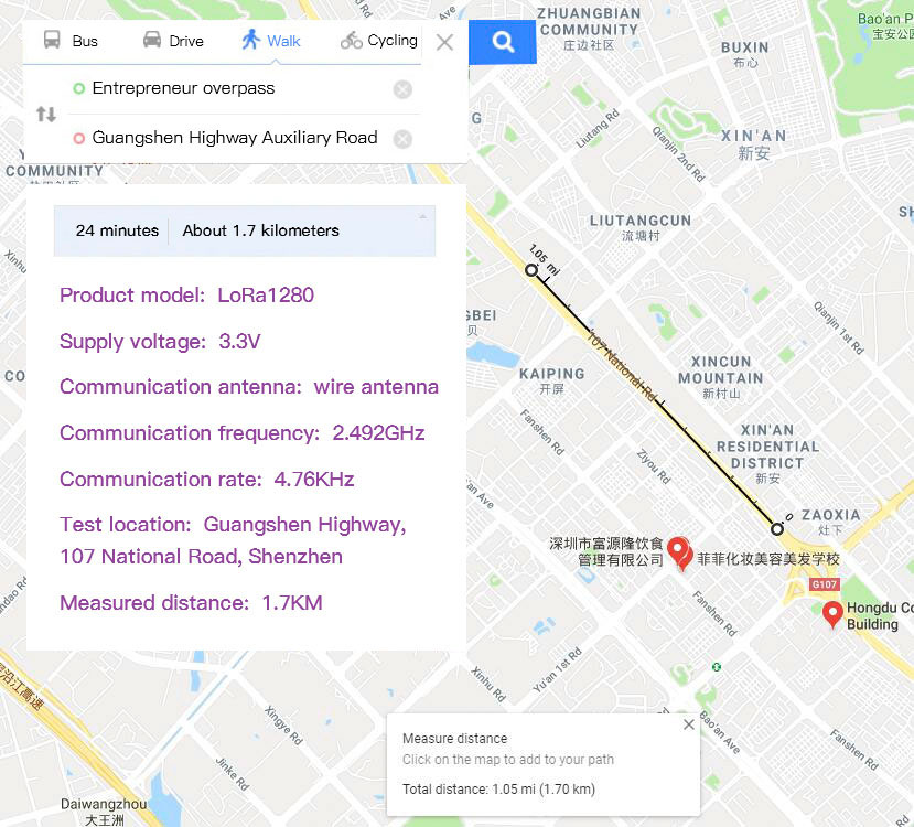 Test de distance de transmission du module 2,4 GHz LoRa1280