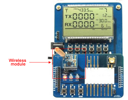 Figure 2 : Carte de démonstration NiceRF DEMO et connexion matérielle du module sans fil