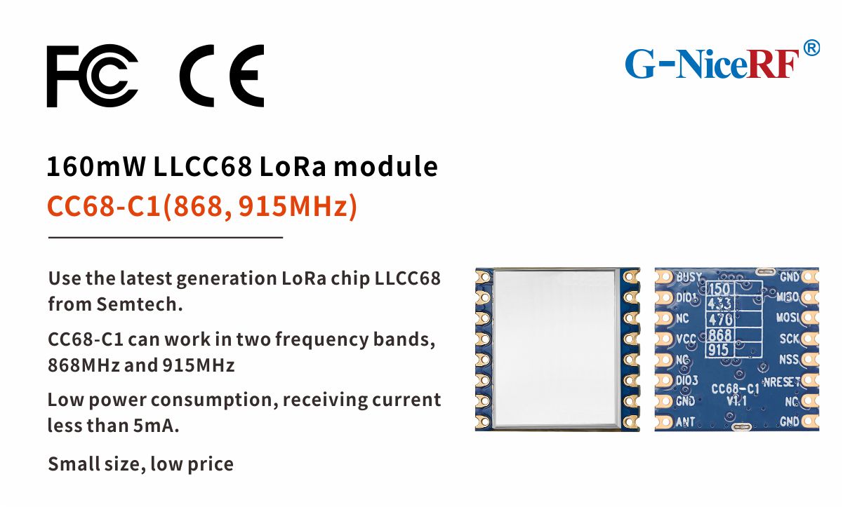 Le module LLCC68 LoRa CC68-C1 passe la certification CE-RED et FCC ID