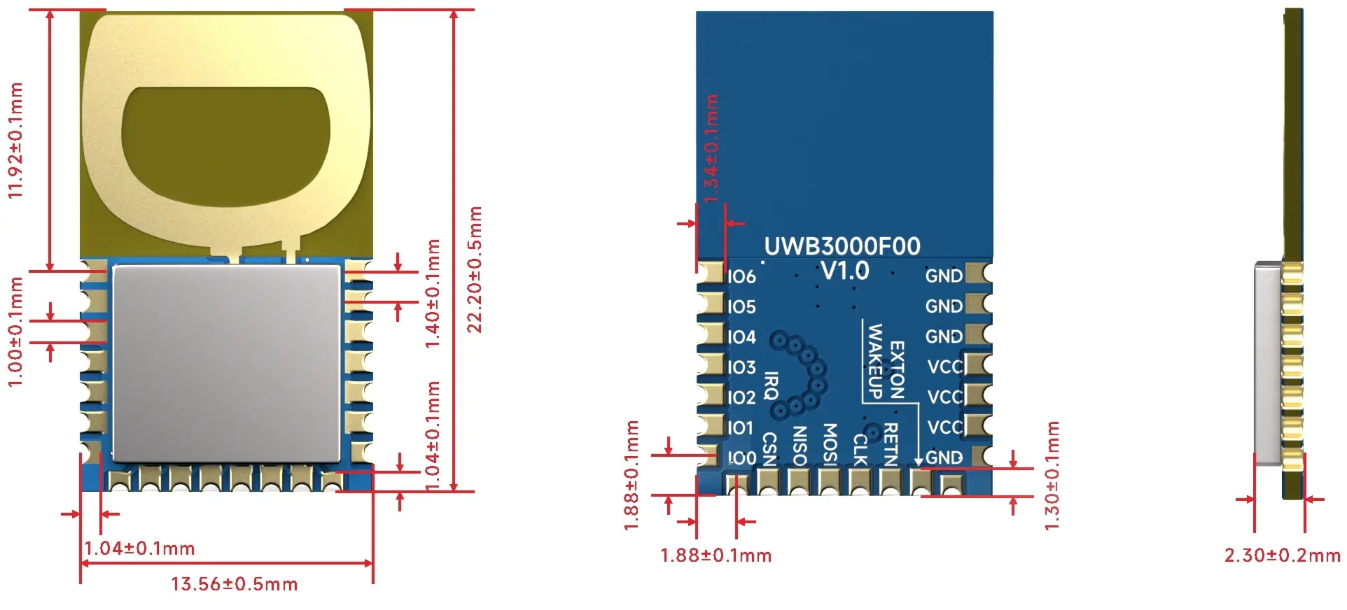 La taille du module UWB UWB3000F00 La taille du module UWB UWB3000F00