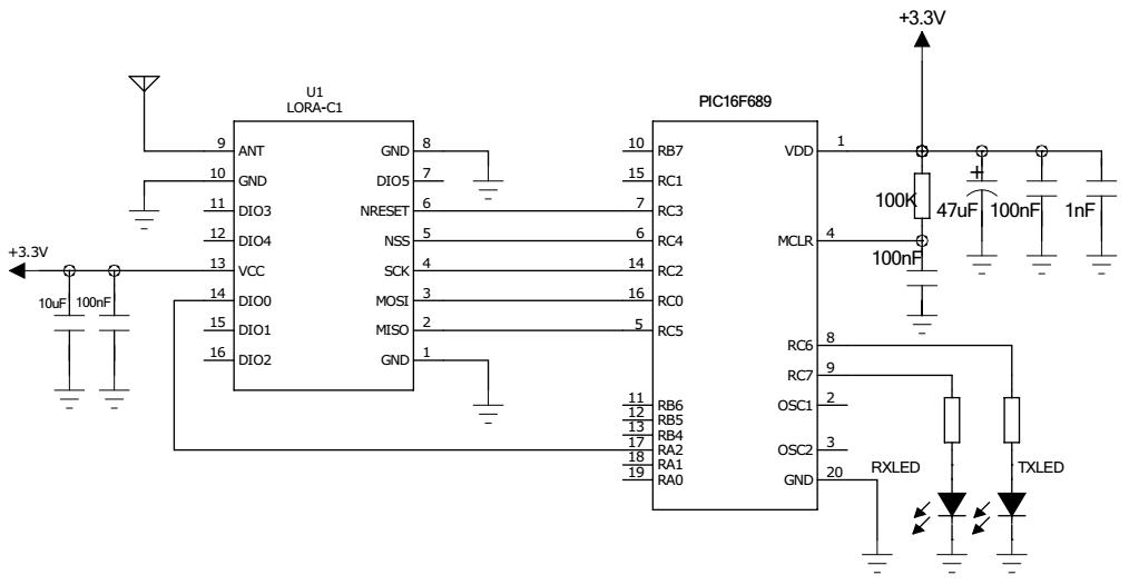 Circuit d'application du module LoRa SX1276 915 MHz LoRa1276-C1-915