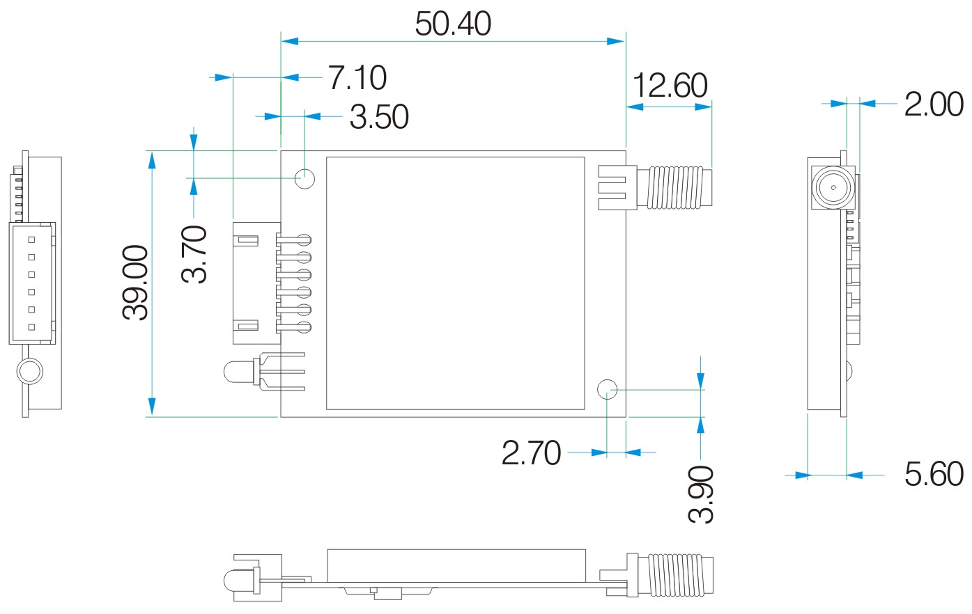 Dimensions mécaniques du module sans fil LoRa6100Pro