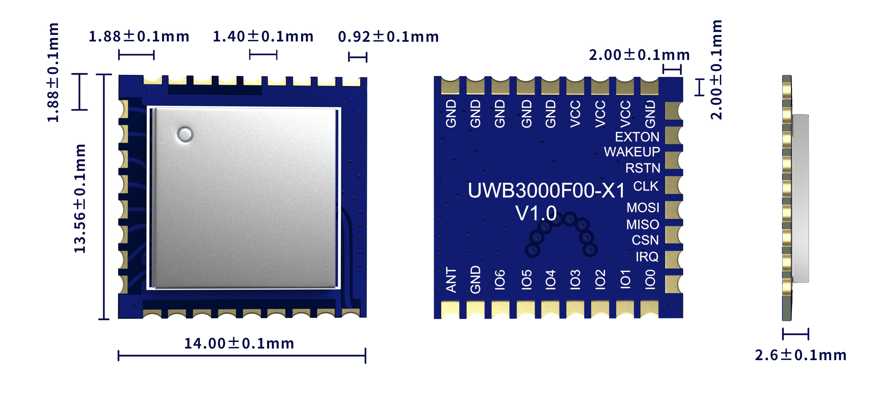Dimensions du module UWB UWB3000F00-X Dimensions du module UWB UWB3000F00-X