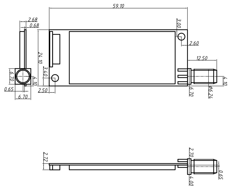 Dimensions mécaniques du module sans fil DMR858S. Dimensions mécaniques du module sans fil DMR858S.