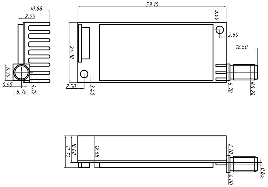 Dimensions mécaniques du module sans fil DMR858S. Dimensions mécaniques du module sans fil DMR858S.