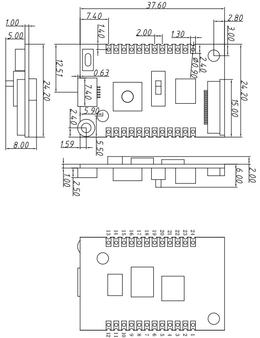 Dimensions mécaniques du module sans fil DMR858S. Dimensions mécaniques du module sans fil DMR858S.